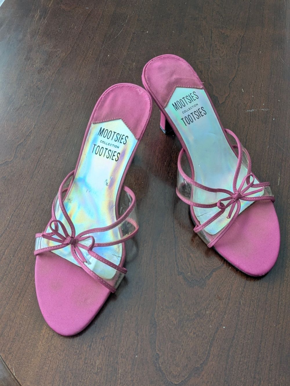 Vintage 90s Mootsies Tootsies Pink Kitten Heel Mules - Size 7 - Y2K Clear Strap